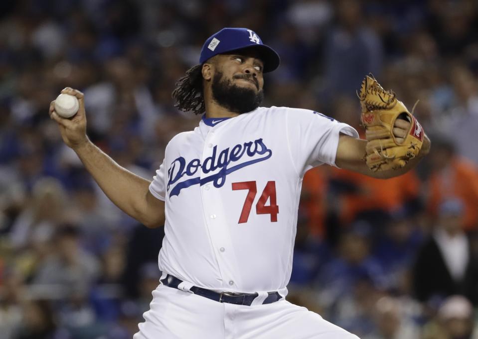 Kenley Jansen has had a tough time early for the Dodgers. (AP Photo/Matt Slocum)