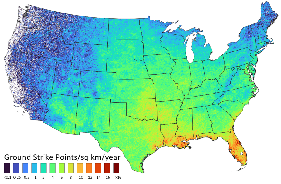 A map shows the most activity in the Gulf Coast states, lessening moving north and westward.