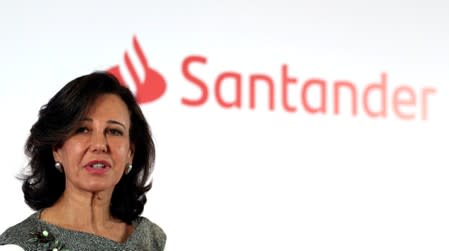 FILE PHOTO: Banco Santander chairwoman Botin speaks at an annual results presentation at the bank's headquarters in Boadilla del Monte