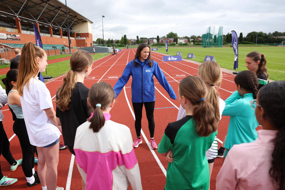Olympian Jo Pavey visited Leigh Harriers Athletics Club with The National Lottery to see the inspirational effect Keeley Hodgkinson is having at her club. (Photo by Alex Livesey/Getty Images for The National Lottery)