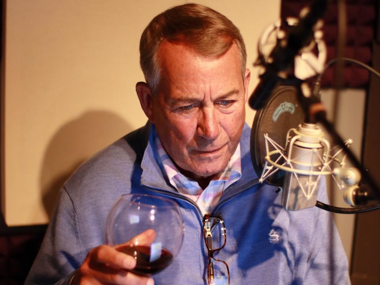 John Boehner recording the audiobook version of his memoir, On The House (Twitter @SpeakerBoehner)