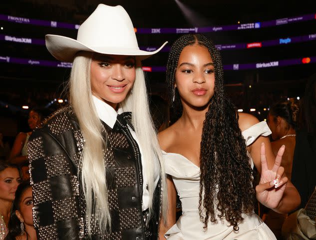 <p>Francis Specker/CBS/Getty</p> Beyonce and Blue Ivy Carter at the 66th Annual Grammy Awards on February 4, 2024.