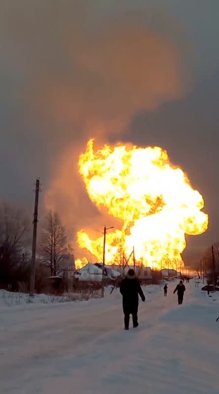 A view shows blaze from a ruptured gas pipeline in the Chuvash Republic