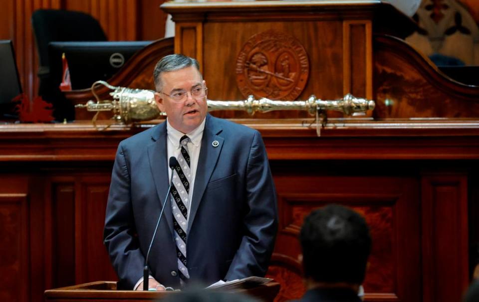 S.C. Rep. John McCravy, R-Greenwood introduces the abortion ban bill in the South Carolina House Chamber on Tuesday, Sept. 27, 2022.