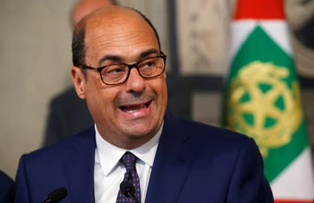 FILE PHOTO: Democratic Party leader Nicola Zingaretti speaks to the media after consultations with Italian President Sergio Mattarella in the Presidential Palace in Rome