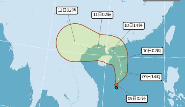 熱帶性低氣壓TD09對台灣不會有直接影響。（圖／中央氣象局）