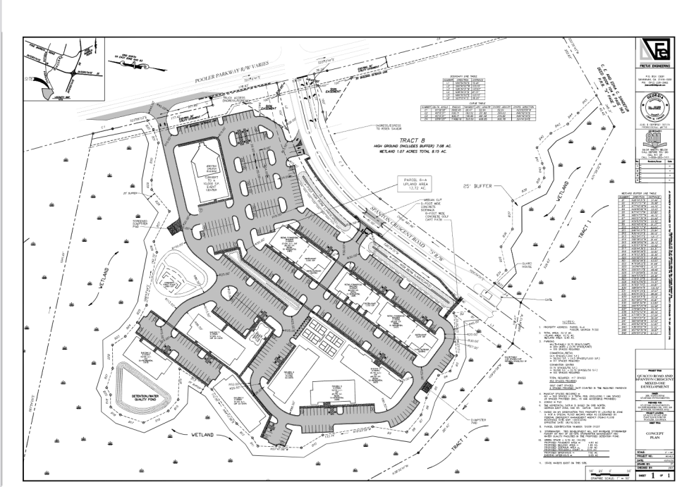 The conceptual site plan for a development in Savannah Quarters.