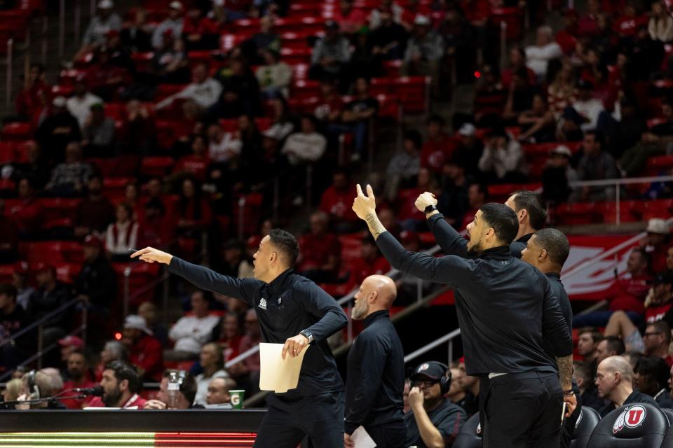 Utah Utes coaches react to a call during a game against the Oregon Ducks at the Huntsman Center in Salt Lake City on Jan. 21, 2024. | Marielle Scott, Deseret News