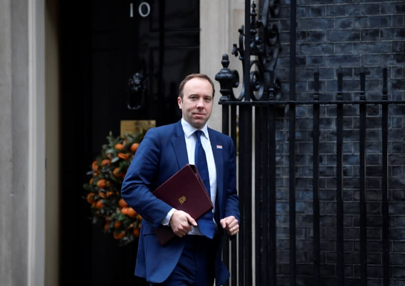 Britain's Health and Social Care Secretary Matt Hancock is seen at Downing Street in London