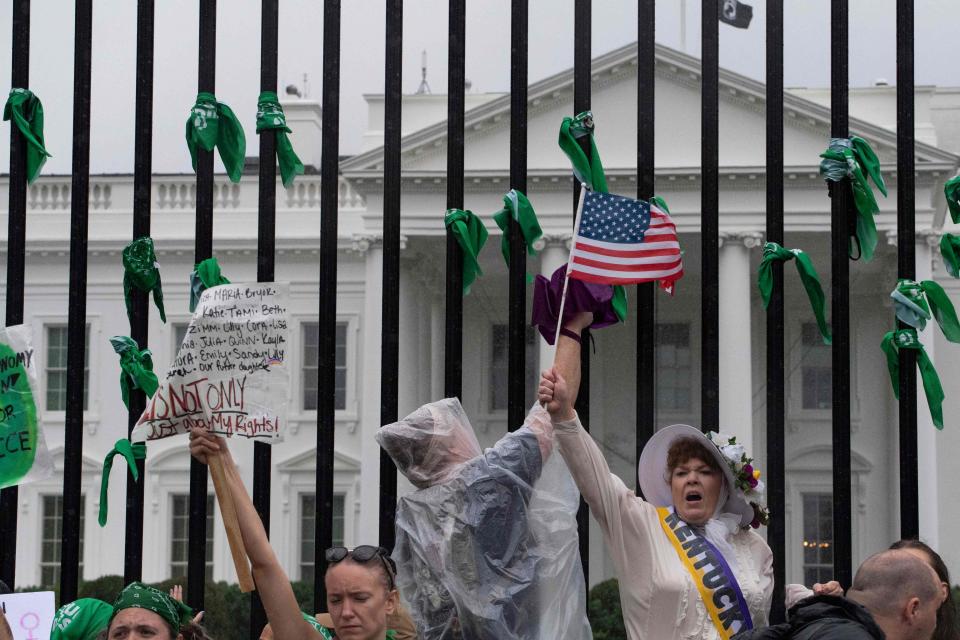 Abortion-rights activists protest in front of the White House on July 09, 2022.