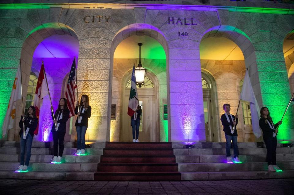 Gulf Coast Carnival Association Flag Bearers at a Twelfth Night celebration in Biloxi on Thursday, Jan. 5, 2023.