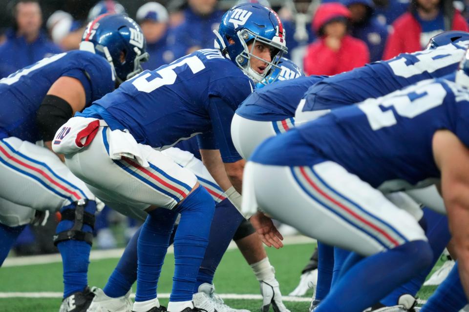 October 29, 2023; East Rutherford, NJ, USA; New York Giants quarterback Tommy DeVito (15) played in his first game for Big Blue.