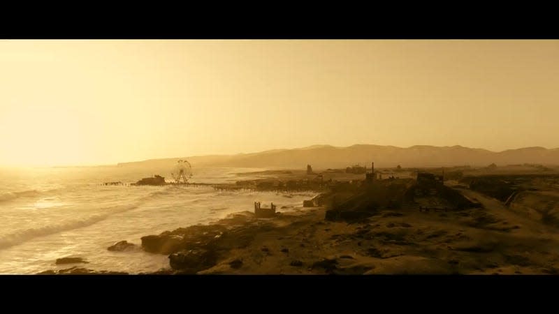 A screenshot from the Fallout TV show's first trailer shows a devastated Santa Monica Pier.