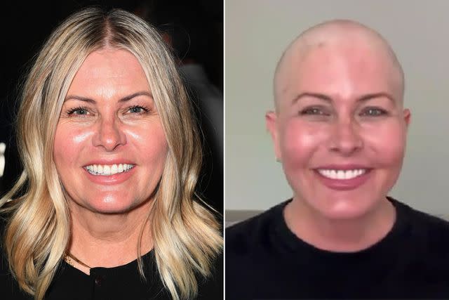 <p>Albert L. Ortega/Getty Images; Nicole Eggert/Instagram</p> Nicole Eggert shaves her head following breast cancer diagnosis