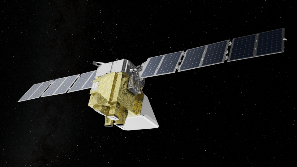A rendering of the Environmental Defense Fund's MethaneSAT satellite, which was launched into space March 4.