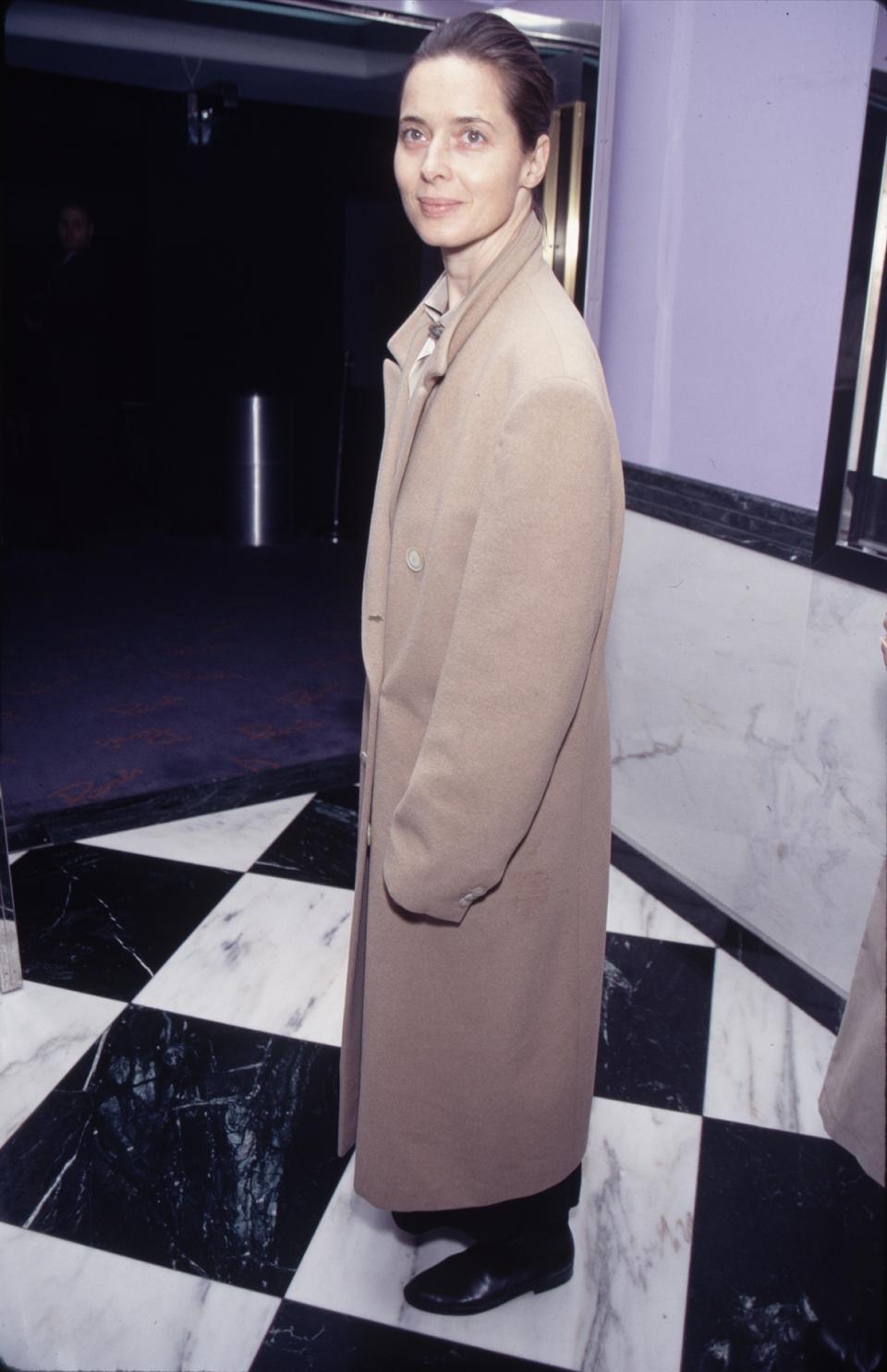 <p>Rossellini wears the Max Mara 101801 coat in 1991. (Photo: Courtesy of Max Mara) </p>