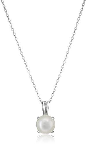 Amazon Essentials Sterling Silver Round Cut Genuine Pearl Birthstone Pendant Necklace (June), 18