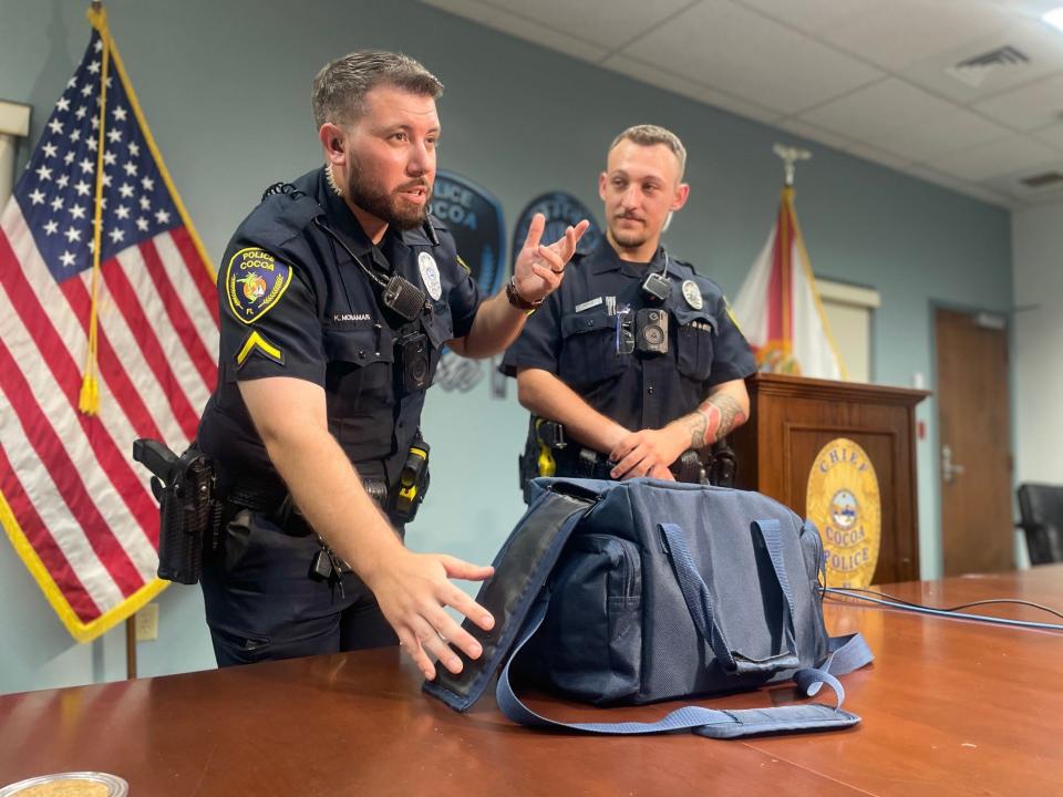 Cocoa Police Officers Kyle McNamara and Christian Pyne talk about how they worked to revive 3-year-old Andre Harvey.