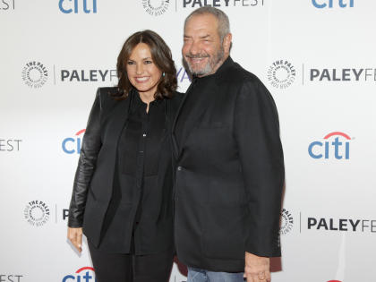 Mariska Hargitay, left, and Dick Wolf, attend the PaleyFest New York &quot;Law & Order: SVU&quot; panel discussion during The William S. Paley Television Festival at The Paley Center for Media on Monday, Oct. 13, 2014, In New York. (Photo by Andy Kropa/Invision/AP)