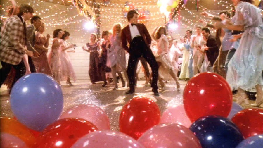 PAYSON – FEBRUARY 17: The movie “Footloose”, directed by Herbert Ross and written by Dean Pitchford. Seen here in center, Kevin Bacon as Ren, at the dance. Initial theatrical release February 17, 1984. Screen capture. Paramount Pictures. (Photo by CBS via Getty Images)