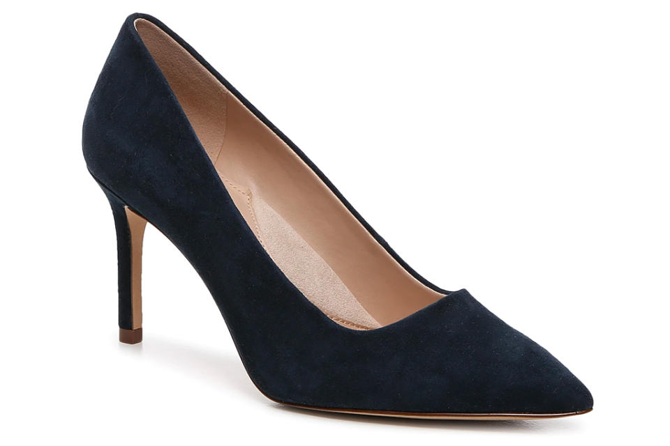 navy heels, pumps, essex