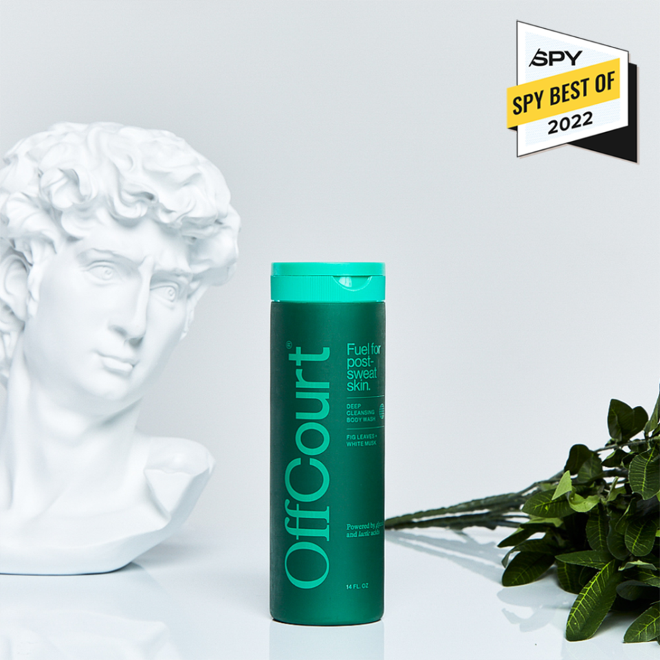 offcourt body wash bottle with a bust of da vinci's david