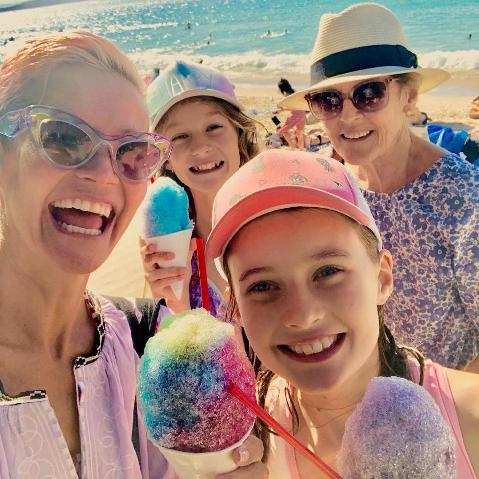 Jessica Rowe says “we’re all working mums”. Pictured here with daughters Allegra (11) and Giselle (9) and her own mum, Penelope. Source: Instagram/jessjrowe