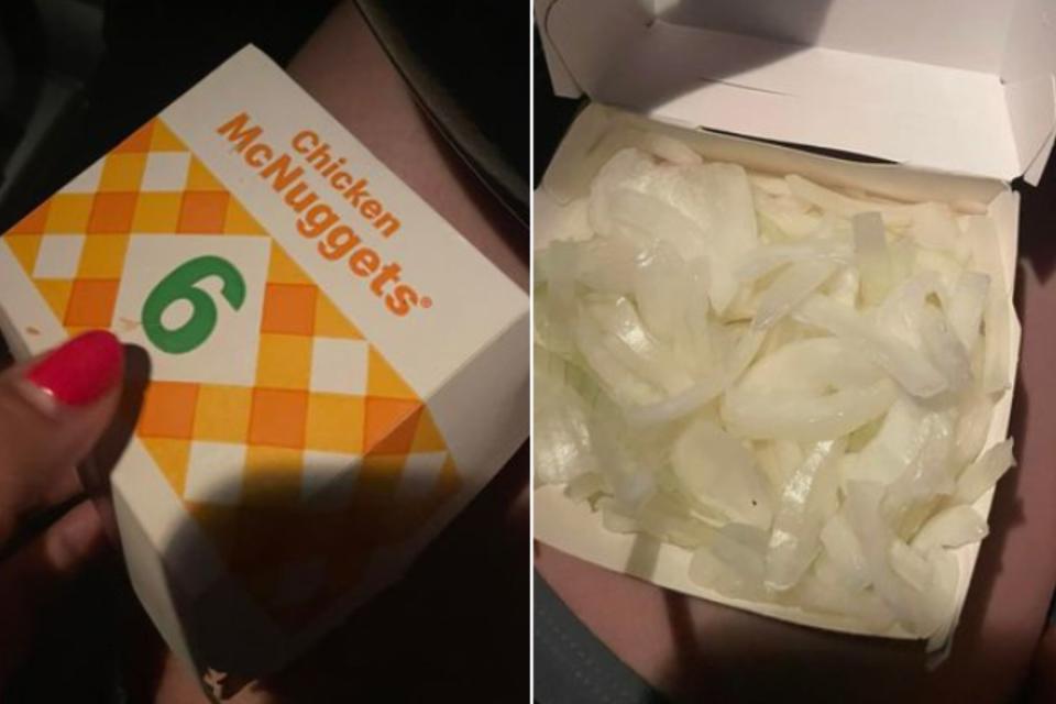 McDonald's customer chicken nuggets box filled with raw onion