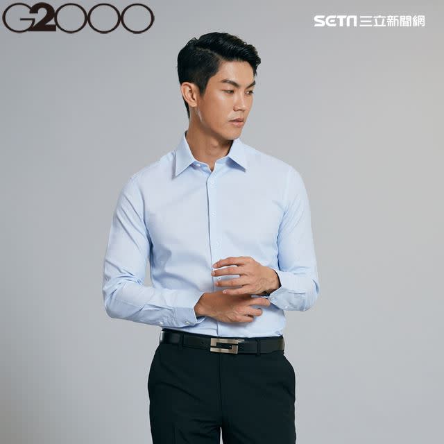 G2000易處理雙色紗長袖上班襯衫（圖／網家提供）