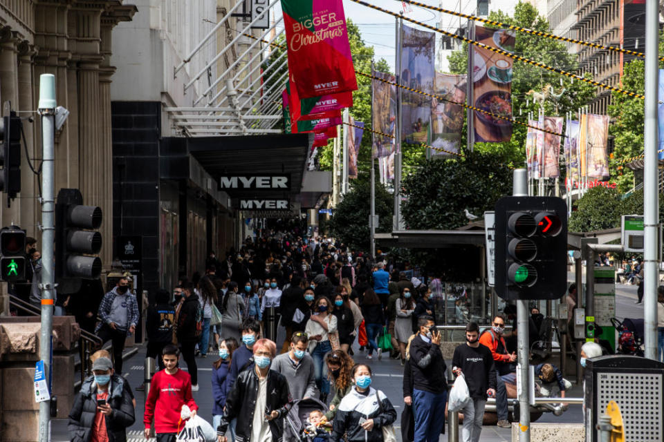 A view of a crowded Bourke Street mall on Saturday with people going through a shopping day. Source: Getty