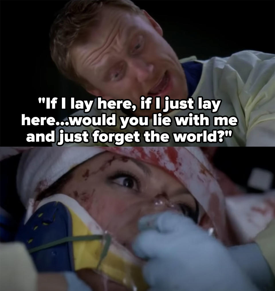 Singing "Chasing Cars" during Callie's surgery