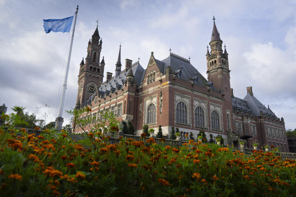 FILE - View of the Peace Palace which houses World Court in The Hague, Netherlands, on Sept. 19, 2023. South Africa has launched a case at the United Nations’ top court accusing Israel of genocide against Palestinians in Gaza and asking the court to order Israel to halt its attacks. South Africa’s submission filed Friday, Dec. 29, 2023, at the International Court of Justice alleges that “acts and omissions by Israel ... are genocidal in character”.. (AP Photo/Peter Dejong)