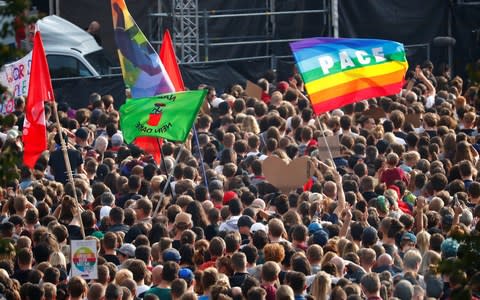 The concert was part of an effort to encourage young Germans to stand up against far-right extremism - Credit: Reuters