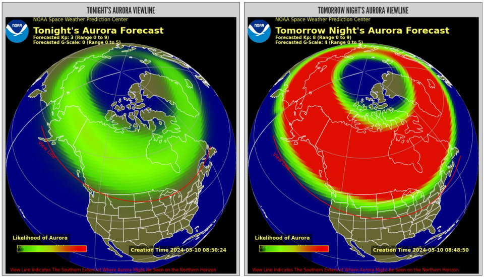 Aurora forecast for 10-11 May, 2024, from NOAA’s Space Weather Prediction Center (NOAA)