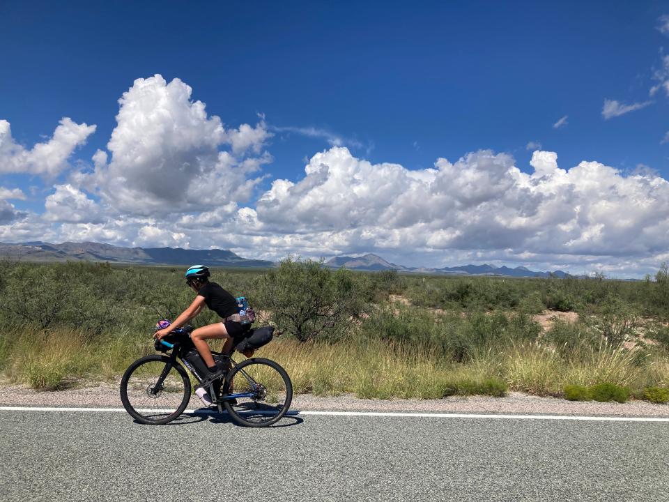 Scarlet Zeigler pedals through the beautiful high desert of New Mexico during her 2,900-mile ride on the Continental Divide Trail.