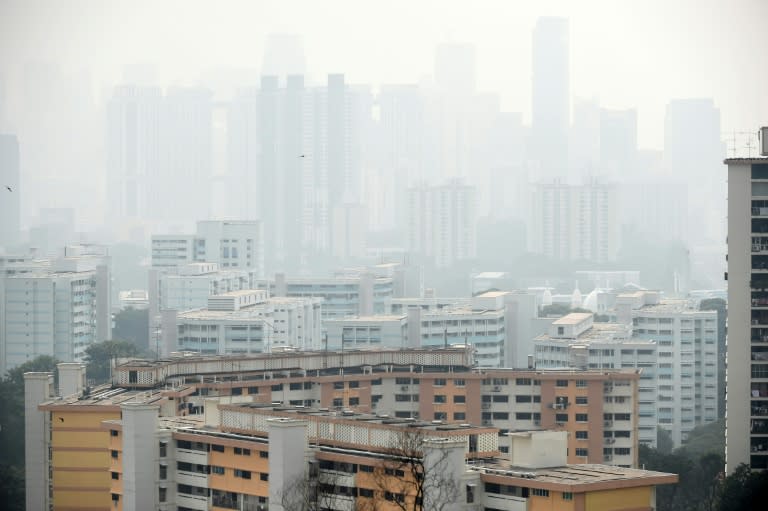 Smog over Singapore's business district on September 15, 2014, blamed on forest fires on the nearby Indonesian island of Jakarta