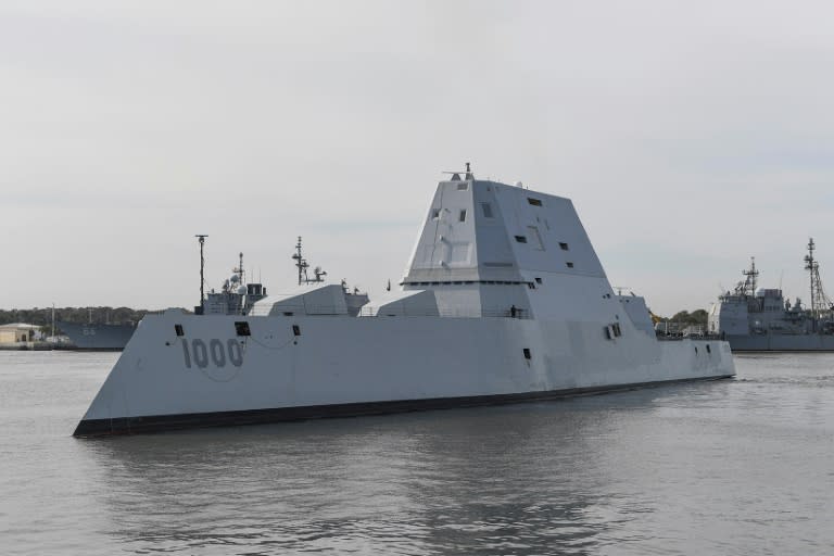 The guided-missile destroyer USS Zumwalt (DDG 1000) transits Naval Station Mayport Harbor on its way into port in Jacksonville, Florida on October 25, 2016