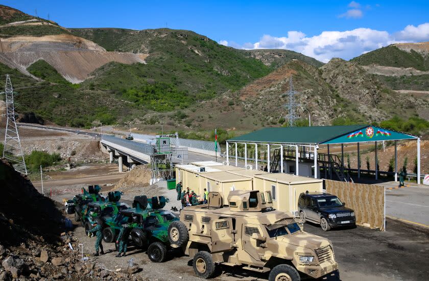 Azerbaijani checkpoint recently set up at the entry of the Lachin corridor on May 2, 2023.