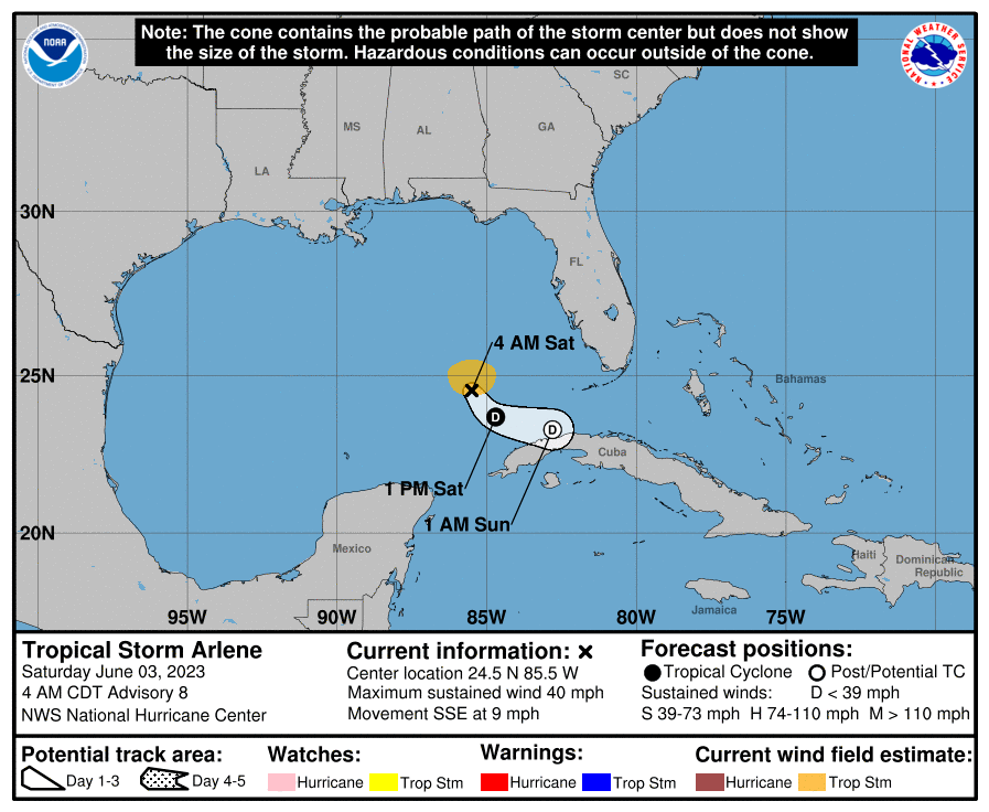 Tropical Storm Arlene 5 a.m. June 3, 2023.