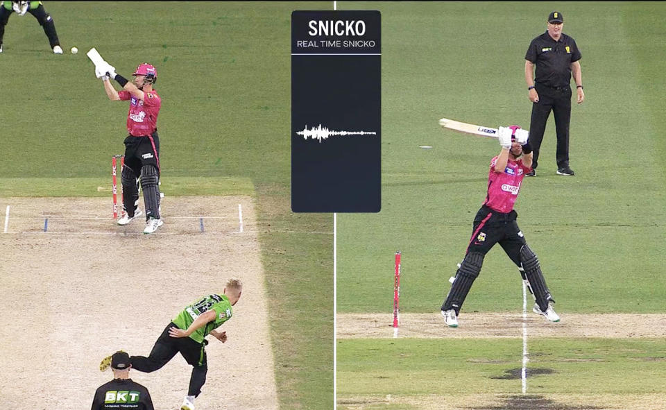 The ball, pictured here nowhere near Jordan Silk's bat when Snicko registered a spike.