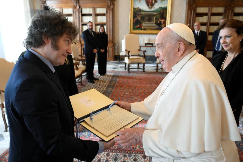 Pope Francis meets Argentine President Milei at the Vatican