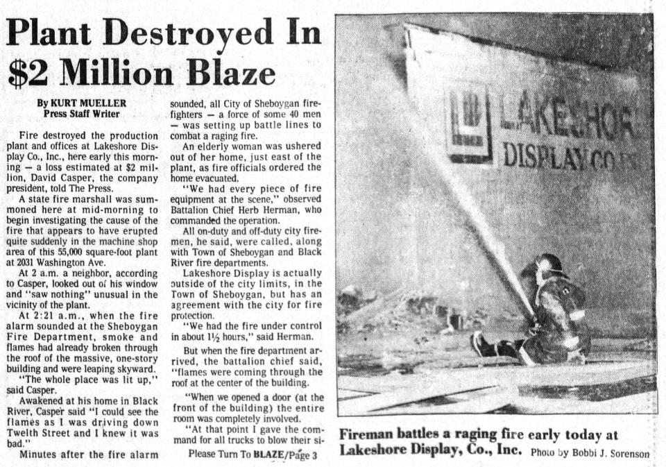 A front page Sheboygan Press clipping of the Lakeshore Display Co. Inc., as seen Jan. 29, 1986, in Sheboygan, Wis.