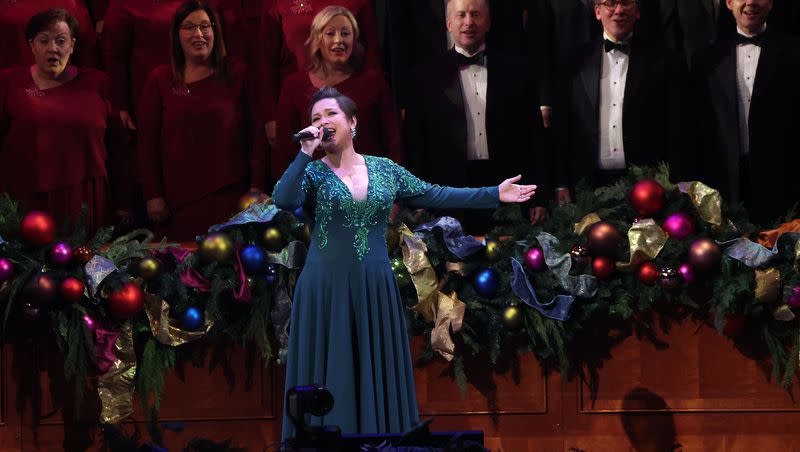 Lea Salonga sings during The Tabernacle Choir at Temple Square Christmas concert at the Conference Center in Salt Lake City on Thursday, Dec. 15, 2022. Salonga will join the choir for a series of performances in the Philippines in February 2024. 