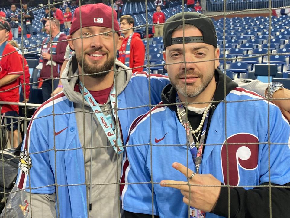 DJ SCOOTER and DJ N9NE play through batting practice ahead of Game 5 of the World Series.