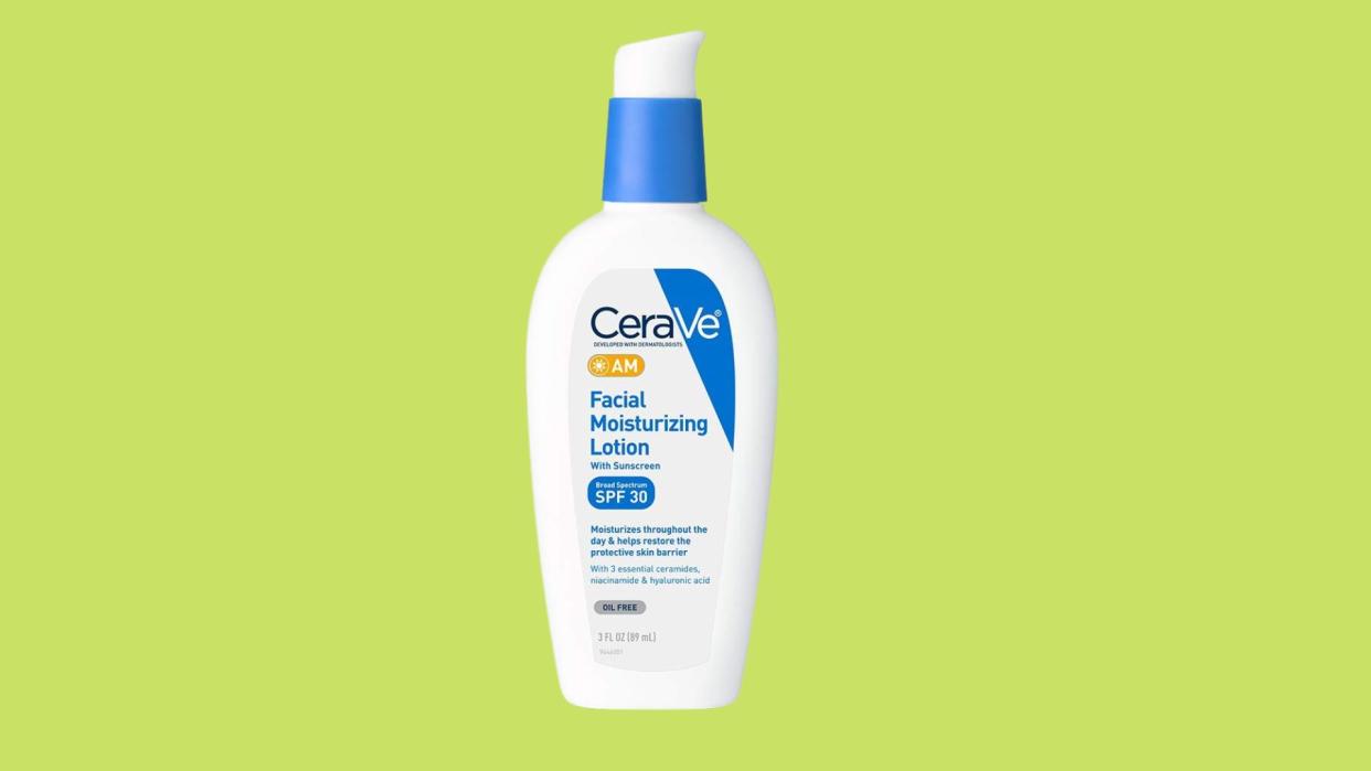 A photo of CerVe Moisturizer on a brightly colored background.