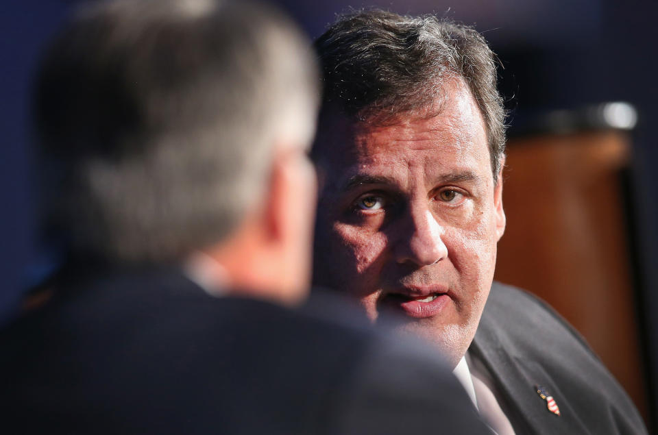 CHICAGO, IL - FEBRUARY 11:  New Jersey Governor Chris Christie (R) fields questions from Greg Brown (L), Chairman & CEO of Motorola Solutions. during an Economic Club of Chicago luncheon  on February 11, 2014 in Chicago, Illinois. Christie is in Chicago to help raise money for the Republican Governors Association that he chairs.  (Photo by Scott Olson/Getty Images)