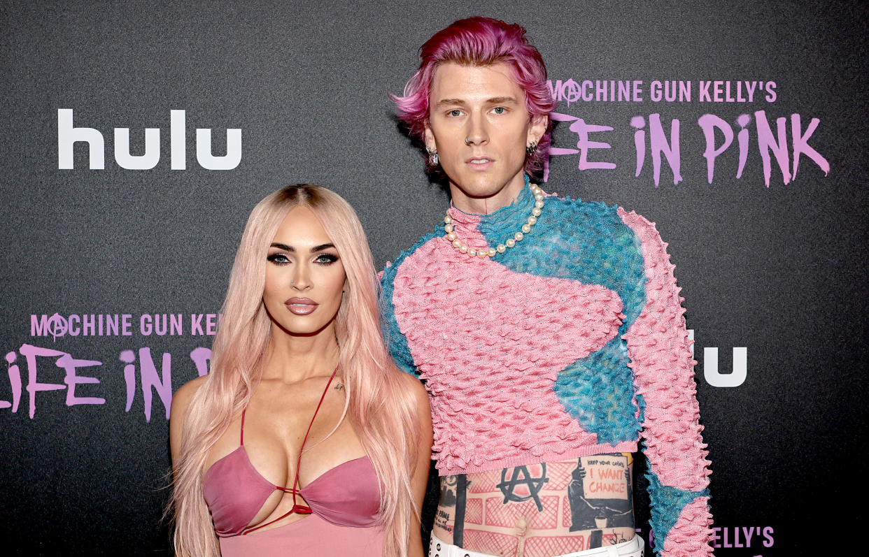 Megan Fox and Machine Gun Kelly pictured together leaving an office building in L.A. after their big fight.