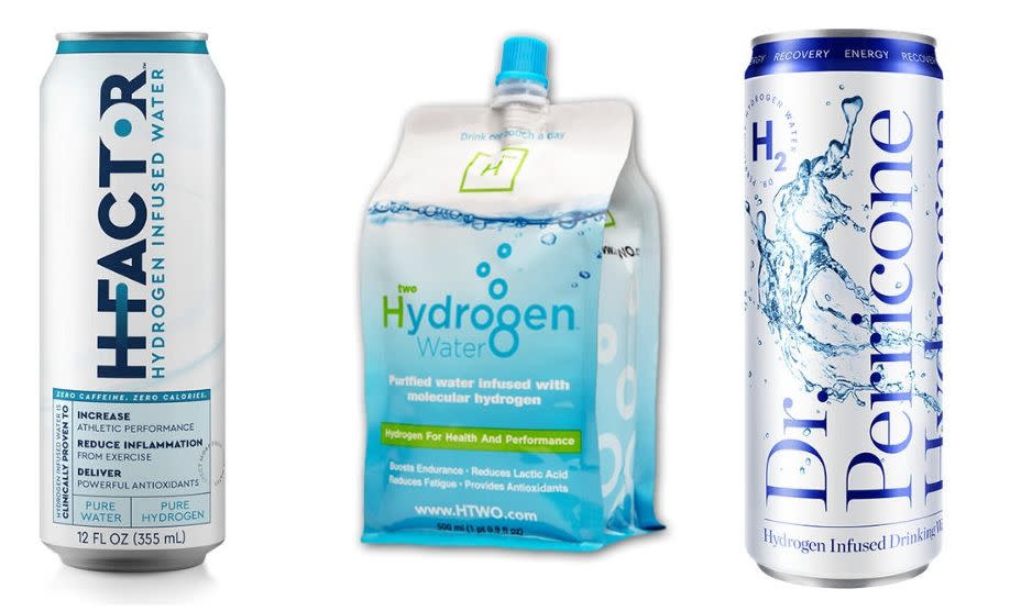 HFactor, Hwo and Dr. Perricone are three popular brands of hydrogen-infused water. (Photo: HFactor/Htwo/Dr. Perricone)