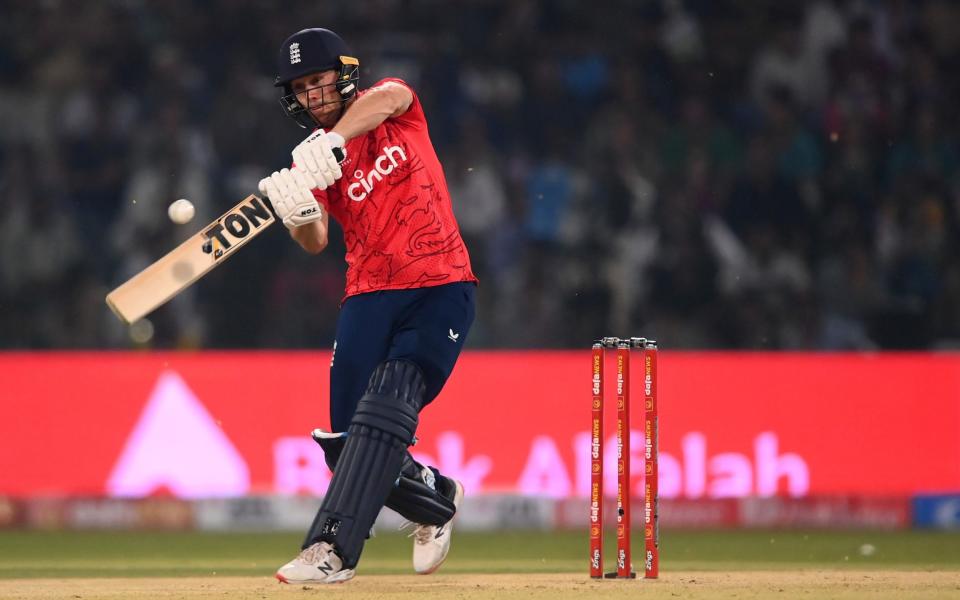 Phil Salt of England bats during the 6th IT20 between Pakistan and England at Gaddafi Stadium on September 30, 2022 in Lahore, Pakistan