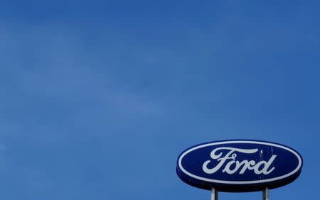 A Ford logo is pictured at a store of the automaker in Vienna, Austria on April 28, 2016. REUTERS/Leonhard Foeger/File Photo